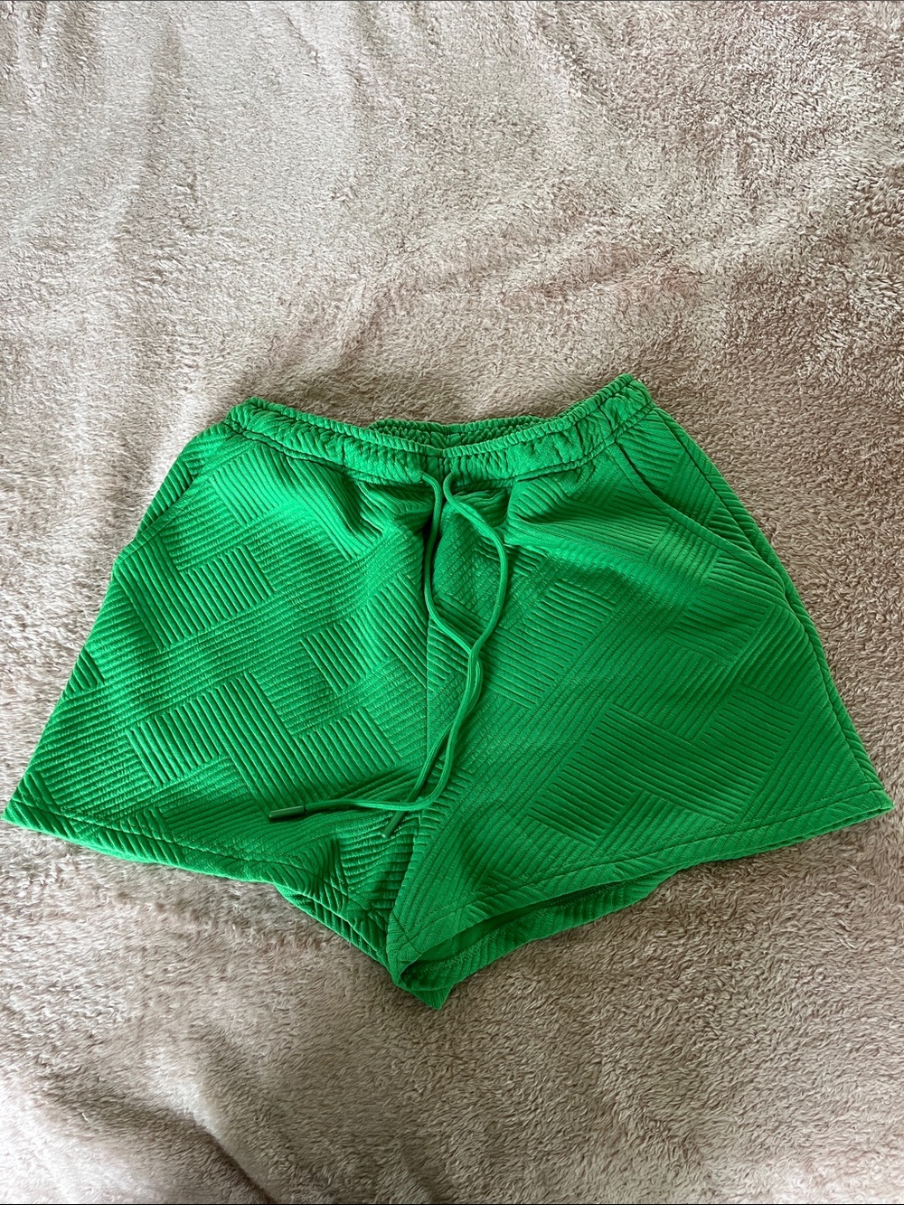 Women's Bright Green Textured Drawstring Shorts